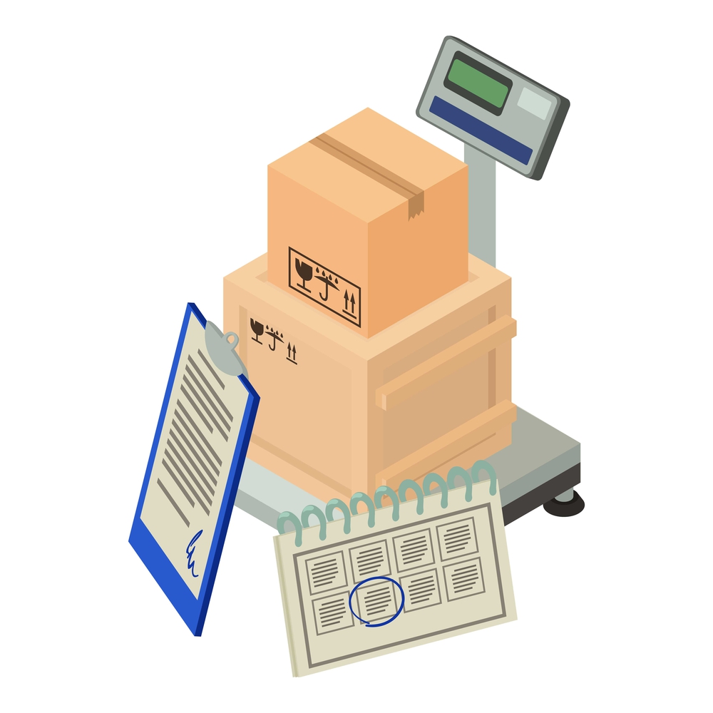 Box with scale and paperwork
